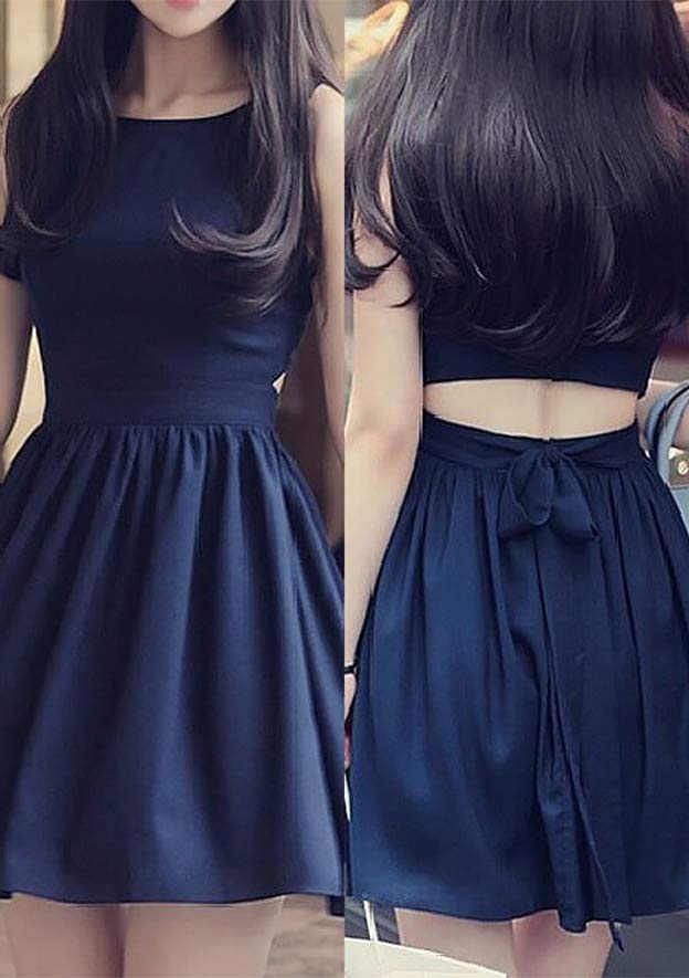 A-Line Bateau Sleeveless Short/Mini Chiffon Homecoming Dress