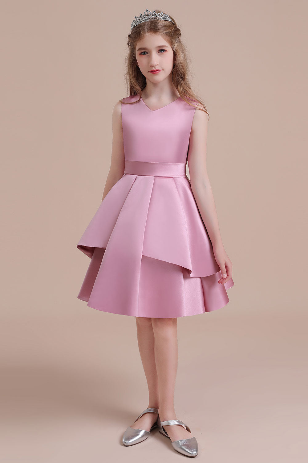 A-Line Best Satin Knee Length Flower Girl Dress Online