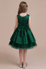 A-Line Bow Beading Satin Tulle Flower Girl Dress On Sale