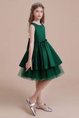 A-Line Bow Beading Satin Tulle Flower Girl Dress On Sale