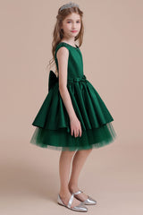 A-Line Bow Beading Satin Tulle Flower Girl Dress On Sale