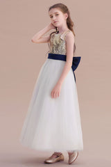 A-Line Bow Sequins Ankle Length Flower Girl Dress Online