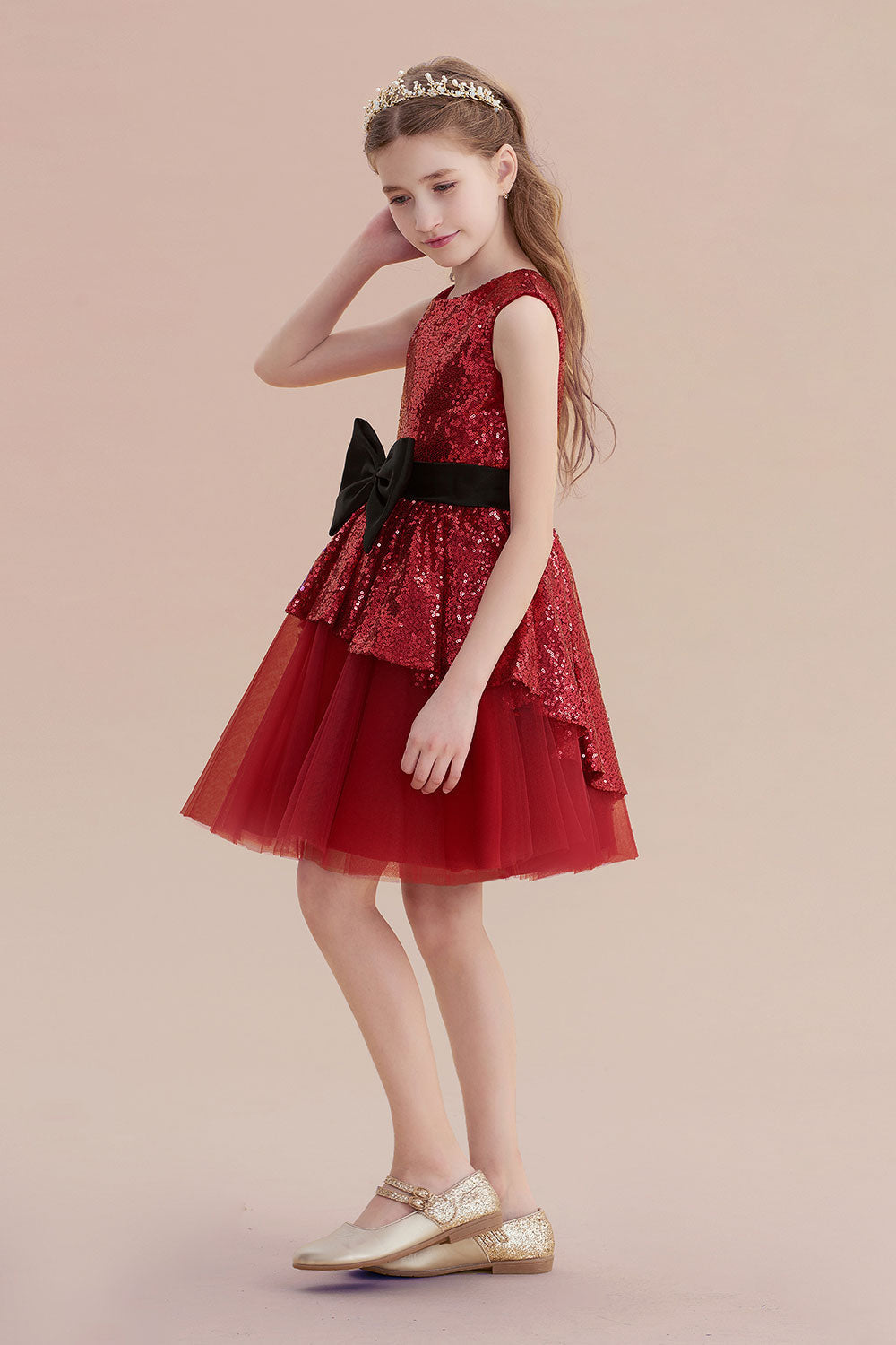 A-Line Bows Sequins Tulle Flower Girl Dress On Sale