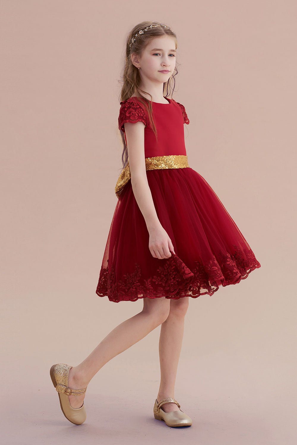 A-Line Cap Sleeve Bow Knee Length Flower Girl Dress Online