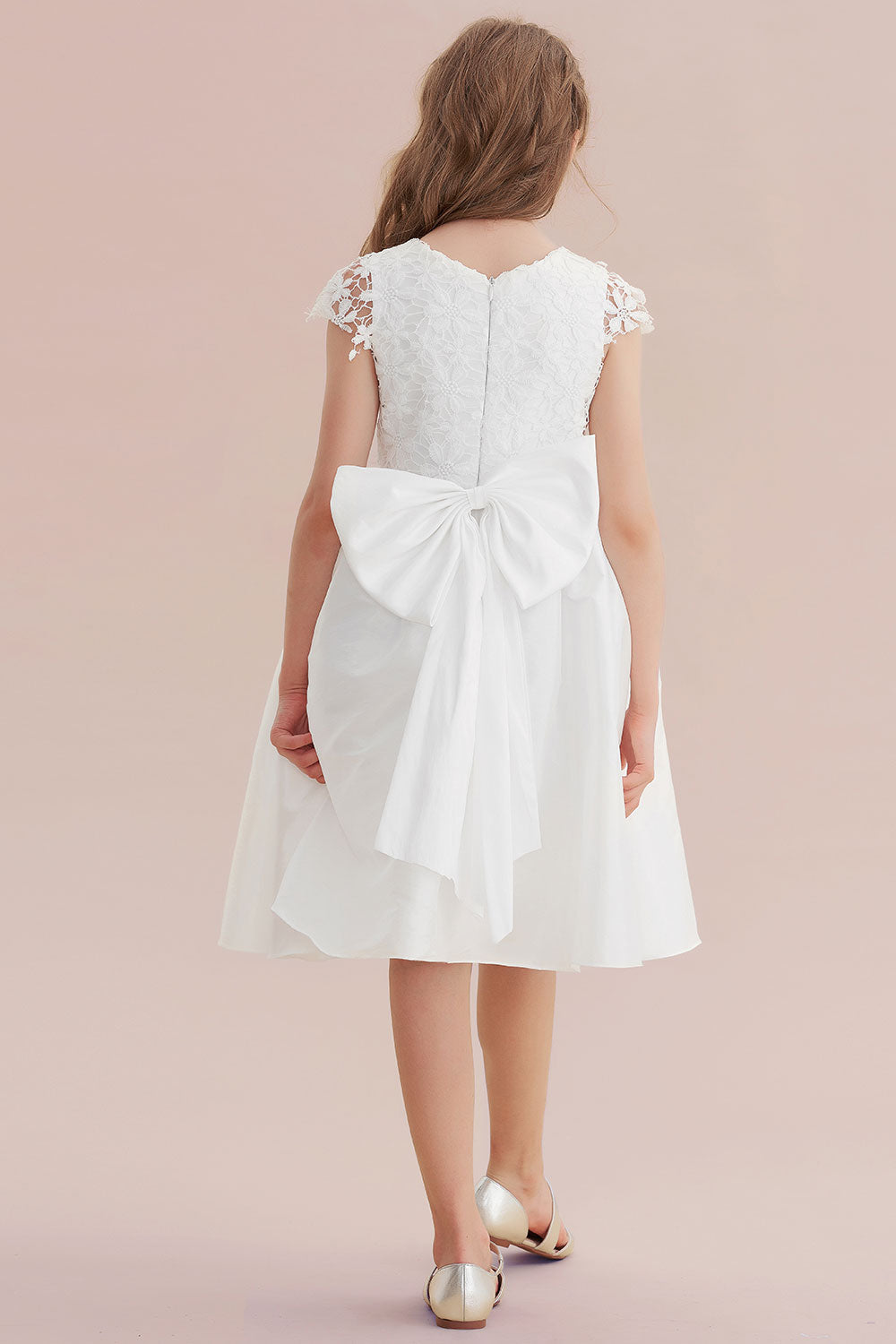 A-Line Cap Sleeve Lace Bow Flower Girl Dress On Sale