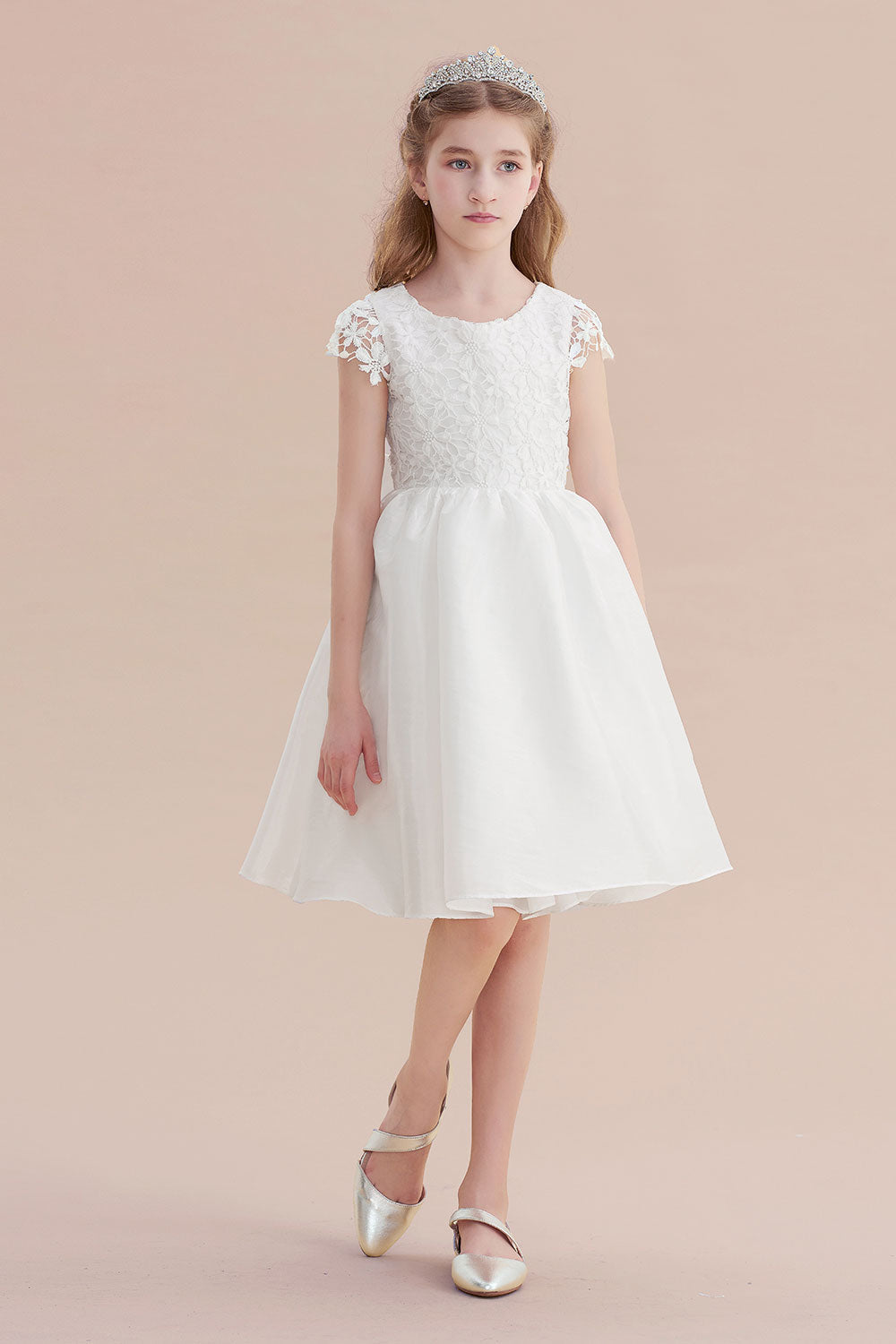 A-Line Cap Sleeve Lace Bow Flower Girl Dress On Sale