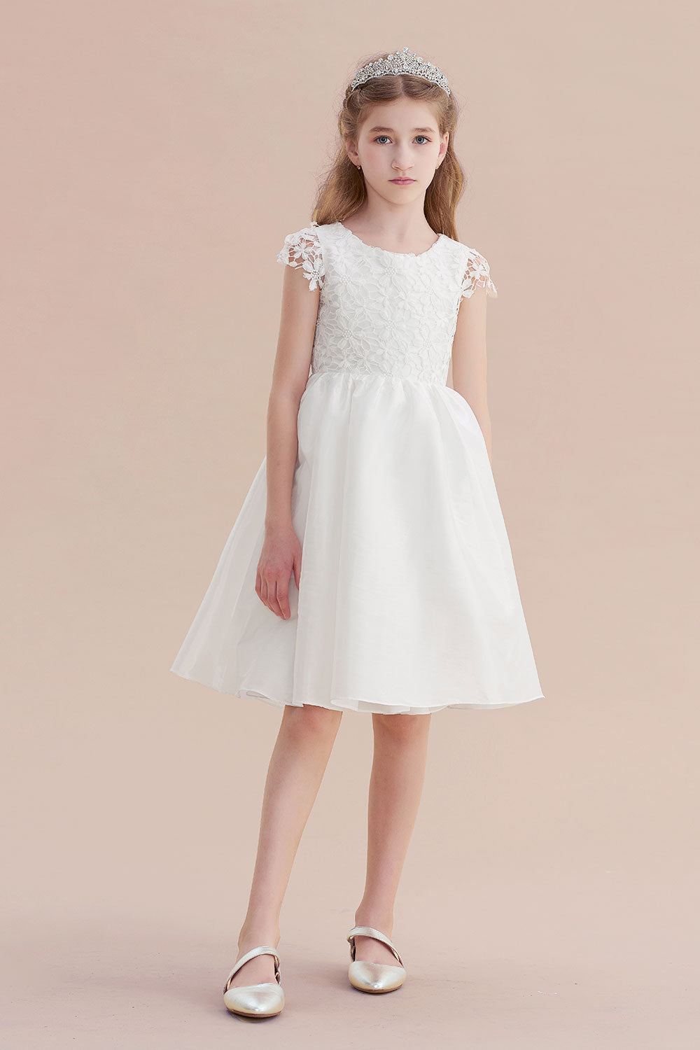 A-Line Cap Sleeve Lace Bow Flower Girl Dress On Sale