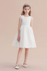 A-Line Cap Sleeve Lace Bow Flower Girl Dress On Sale