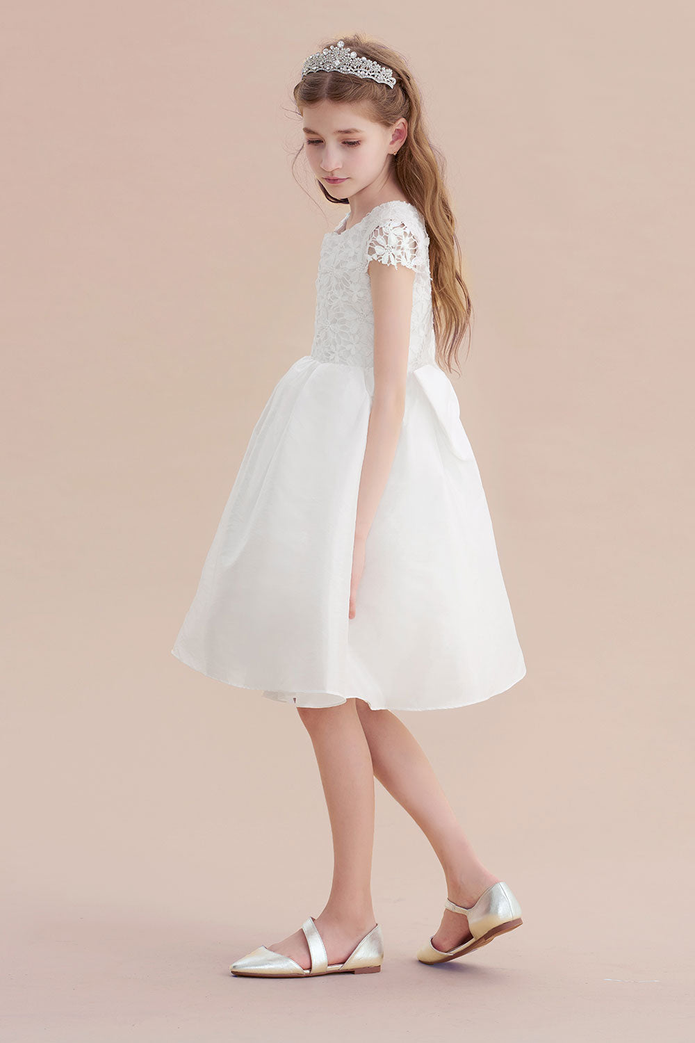 A-Line Cap Sleeve Lace Bow Flower Girl Dress On Sale