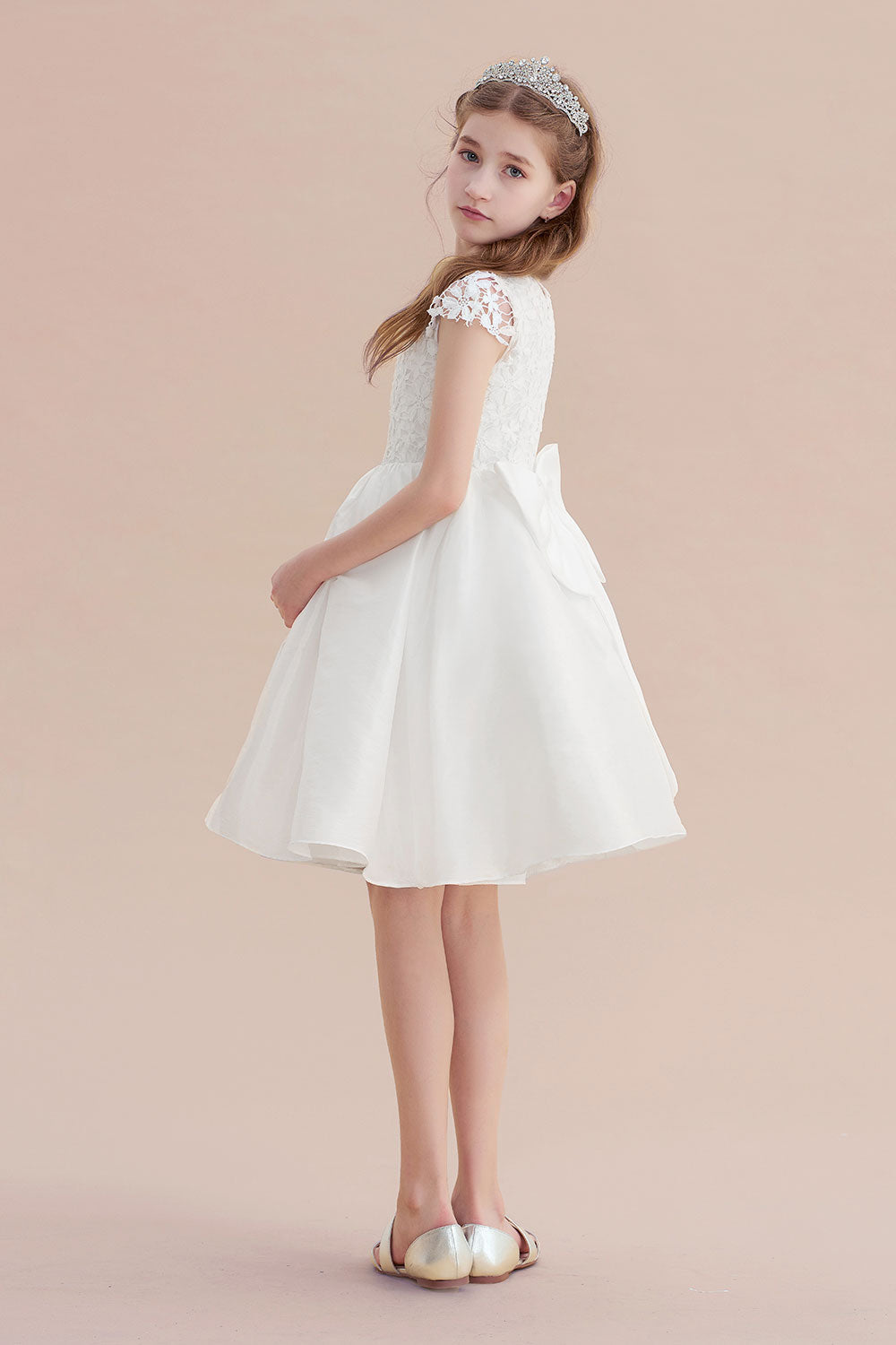 A-Line Cap Sleeve Lace Bow Flower Girl Dress On Sale