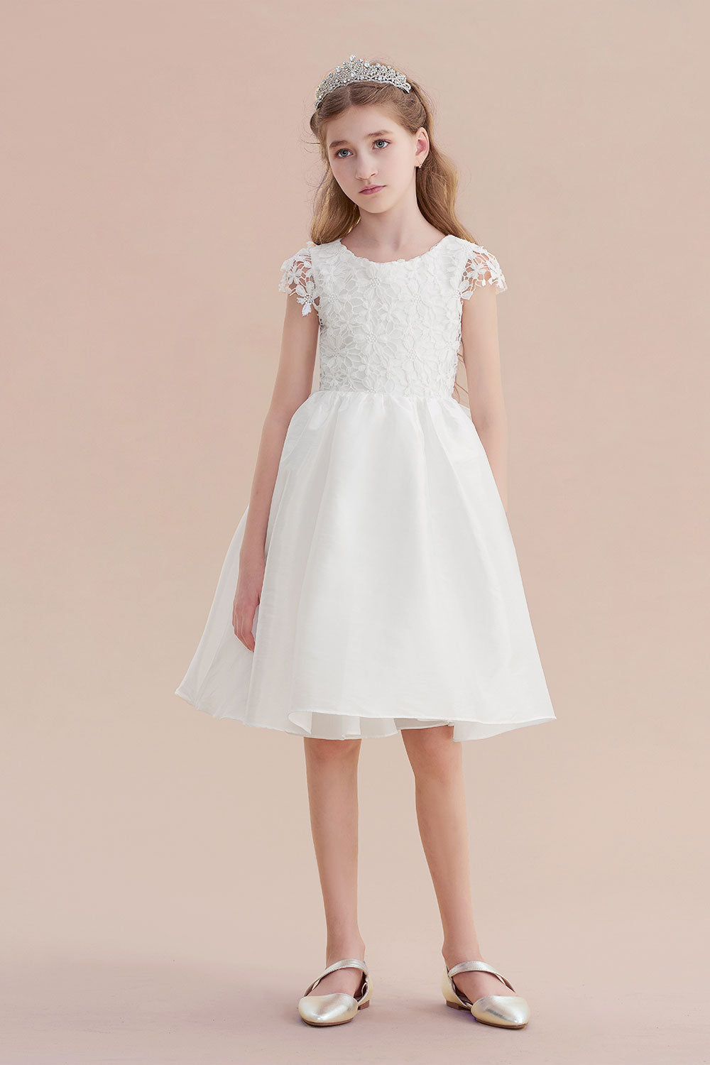 A-Line Cap Sleeve Lace Bow Flower Girl Dress On Sale