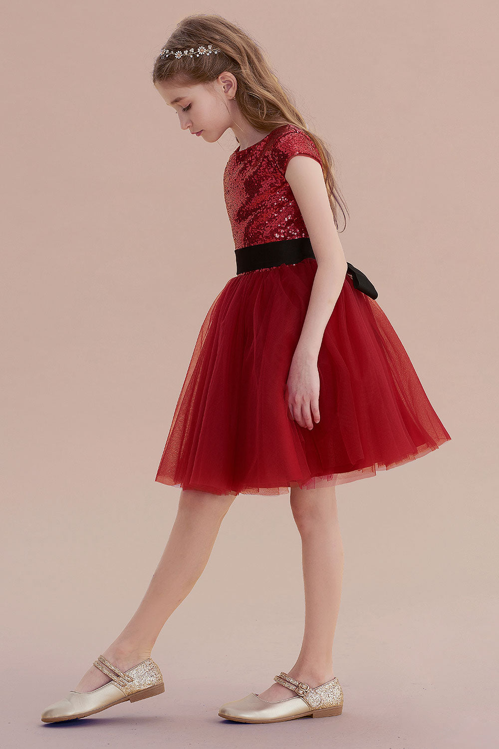 A-Line Cap Sleeve Sequins Tulle Flower Girl Dress On Sale