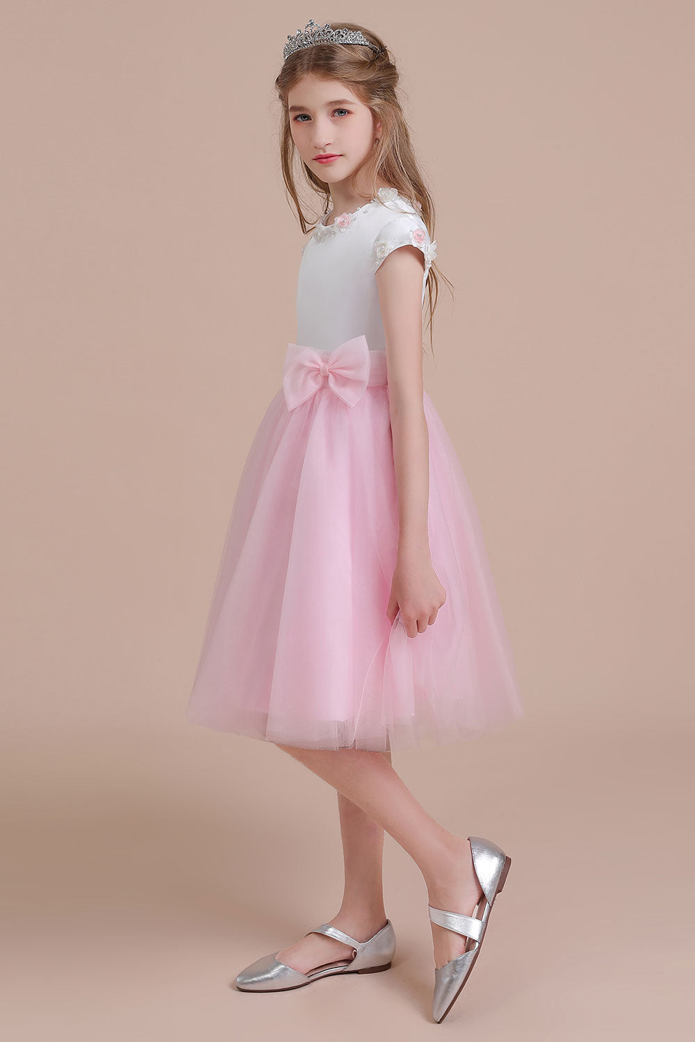 A-Line Cap Sleeve Tulle Knee Length Flower Girl Dress Online