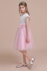 A-Line Cap Sleeve Tulle Knee Length Flower Girl Dress Online