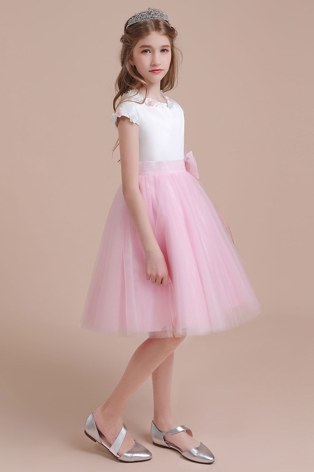 A-Line Cap Sleeve Tulle Knee Length Flower Girl Dress Online