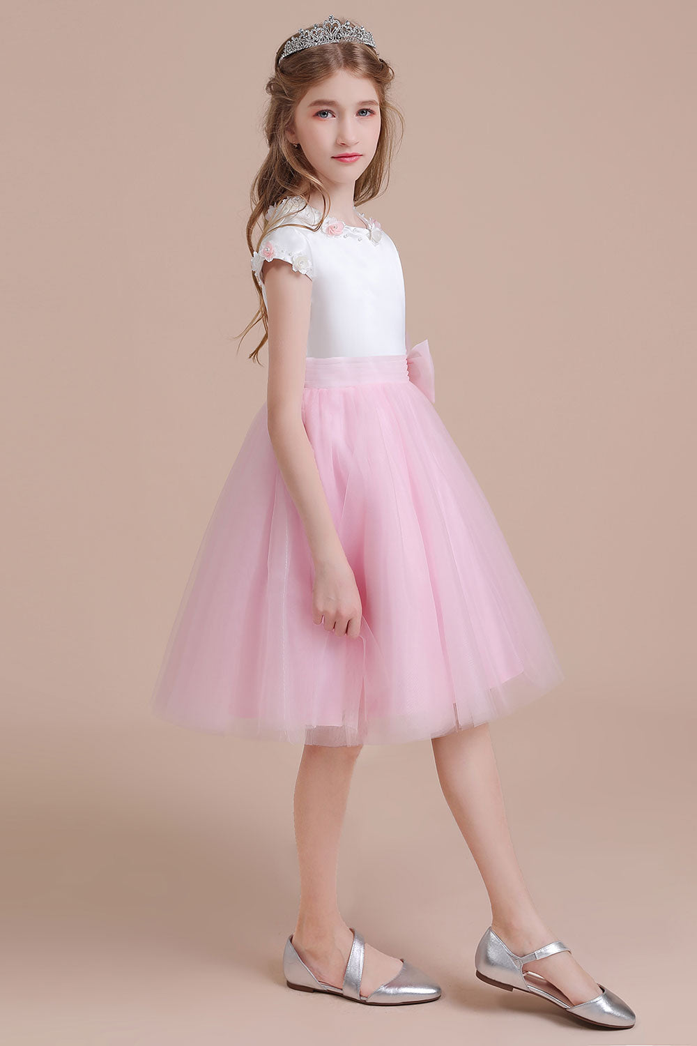 A-Line Cap Sleeve Tulle Knee Length Flower Girl Dress Online