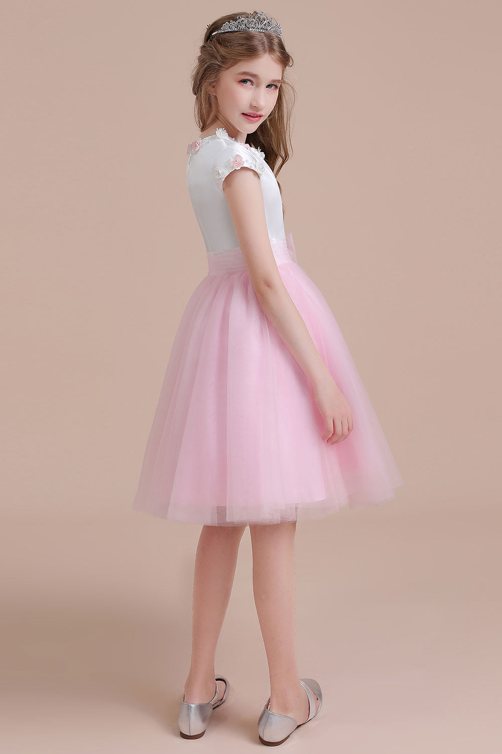 A-Line Cap Sleeve Tulle Knee Length Flower Girl Dress Online