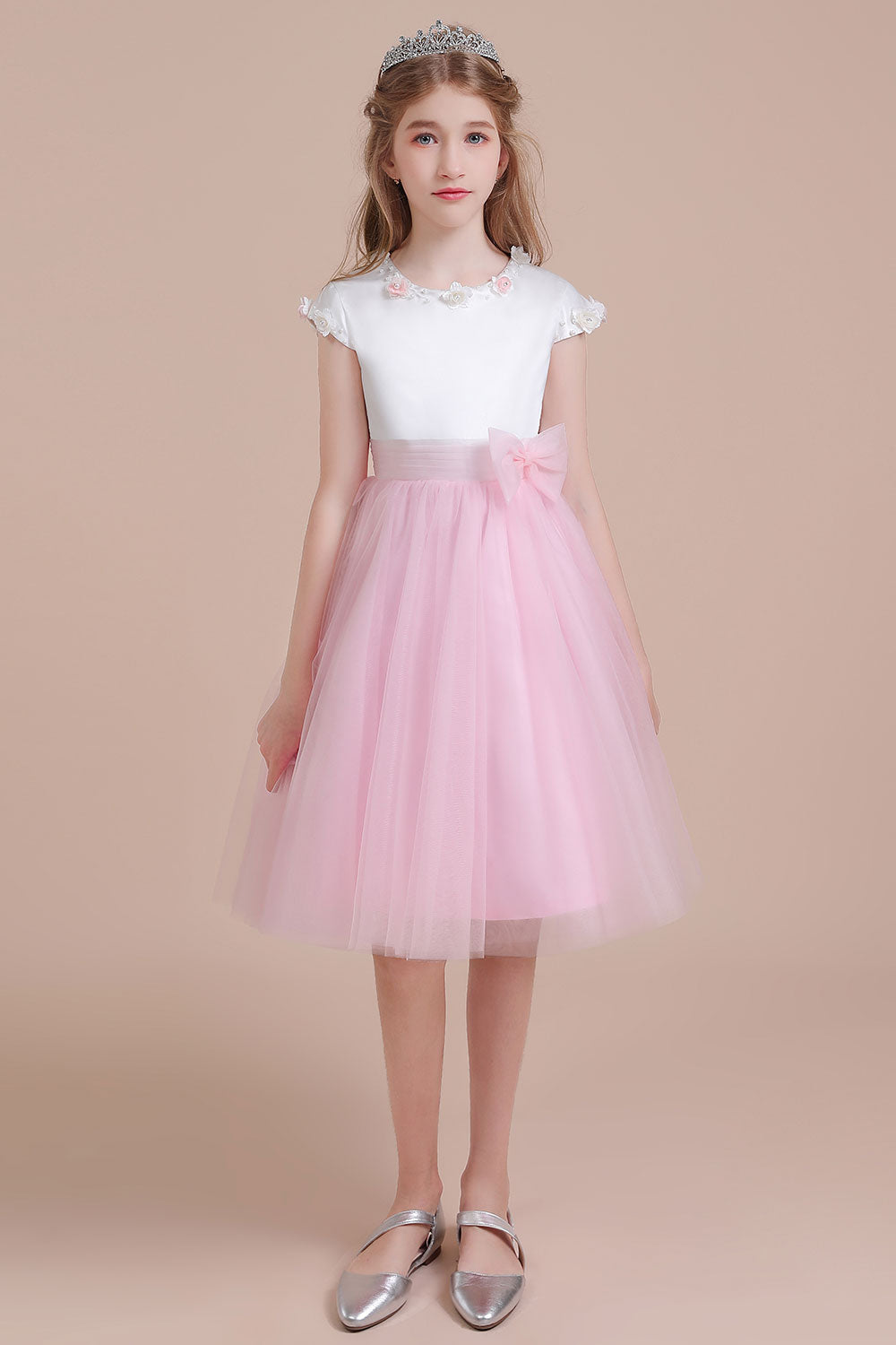 A-Line Cap Sleeve Tulle Knee Length Flower Girl Dress Online