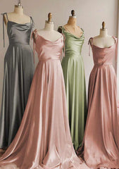 A-Line Charmeuse Prom Dress/Evening Dress with Pleated Split and Cowl Neck - Long/Floor-Length