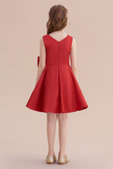 A-Line Chic Bow Satin Knee Length Flower Girl Dress On Sale