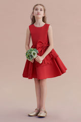 A-Line Chic Bow Satin Knee Length Flower Girl Dress On Sale