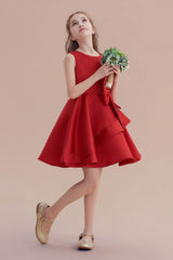 A-Line Chic Bow Satin Knee Length Flower Girl Dress On Sale