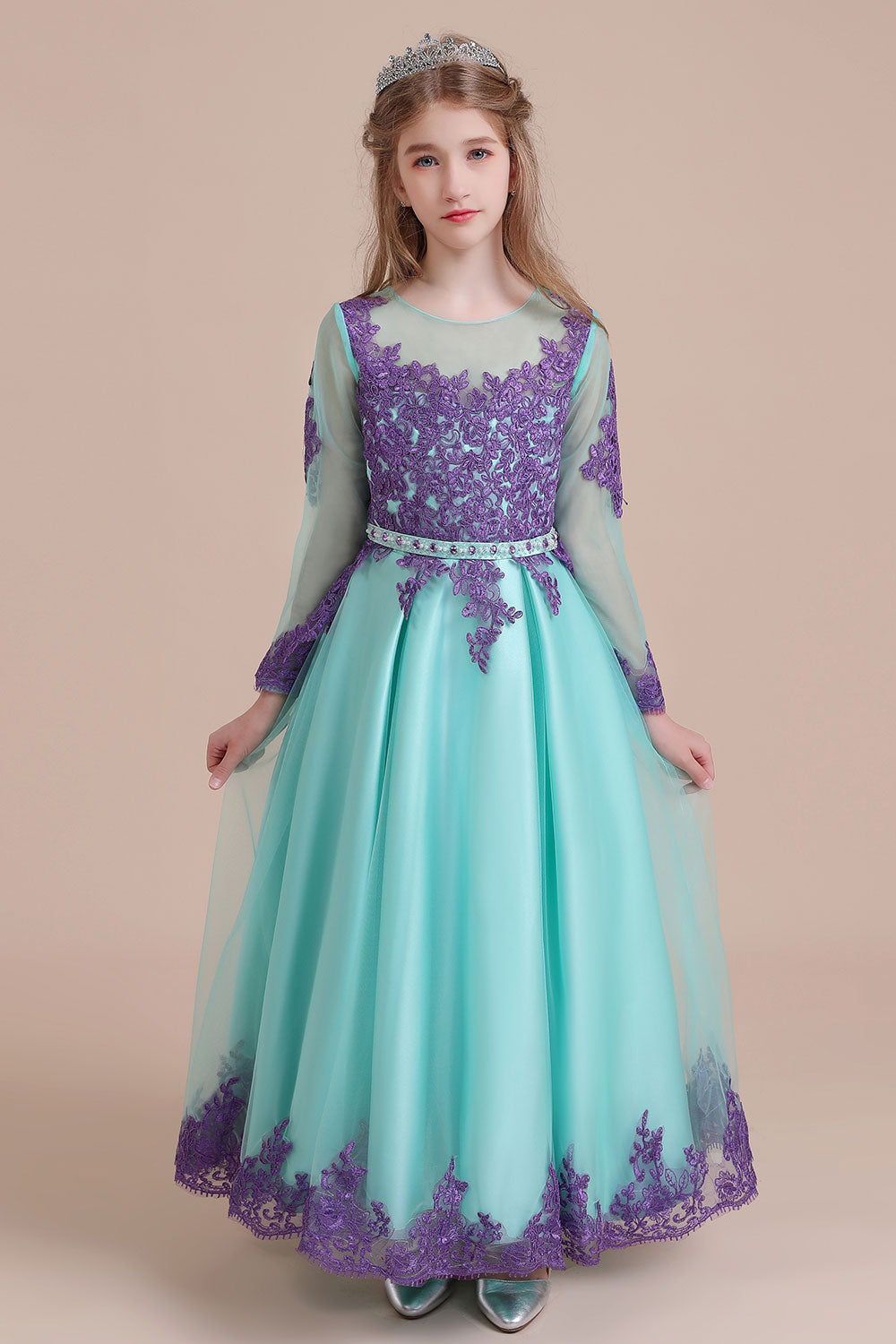 A-Line Chic Long Sleeve Appliques Flower Girl Dress Online