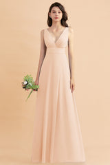 A-Line Dusty Blue Chiffon Ruffles Bridesmaid Dress with Slit