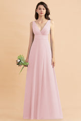 A-Line Dusty Blue Chiffon Ruffles Bridesmaid Dress with Slit