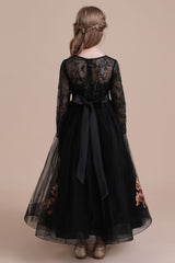 A-Line Embroidered Long Sleeve Tulle Flower Girl Dress On Sale