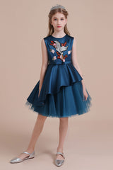 A-Line Embroidered Satin Tulle Flower Girl Dress On Sale