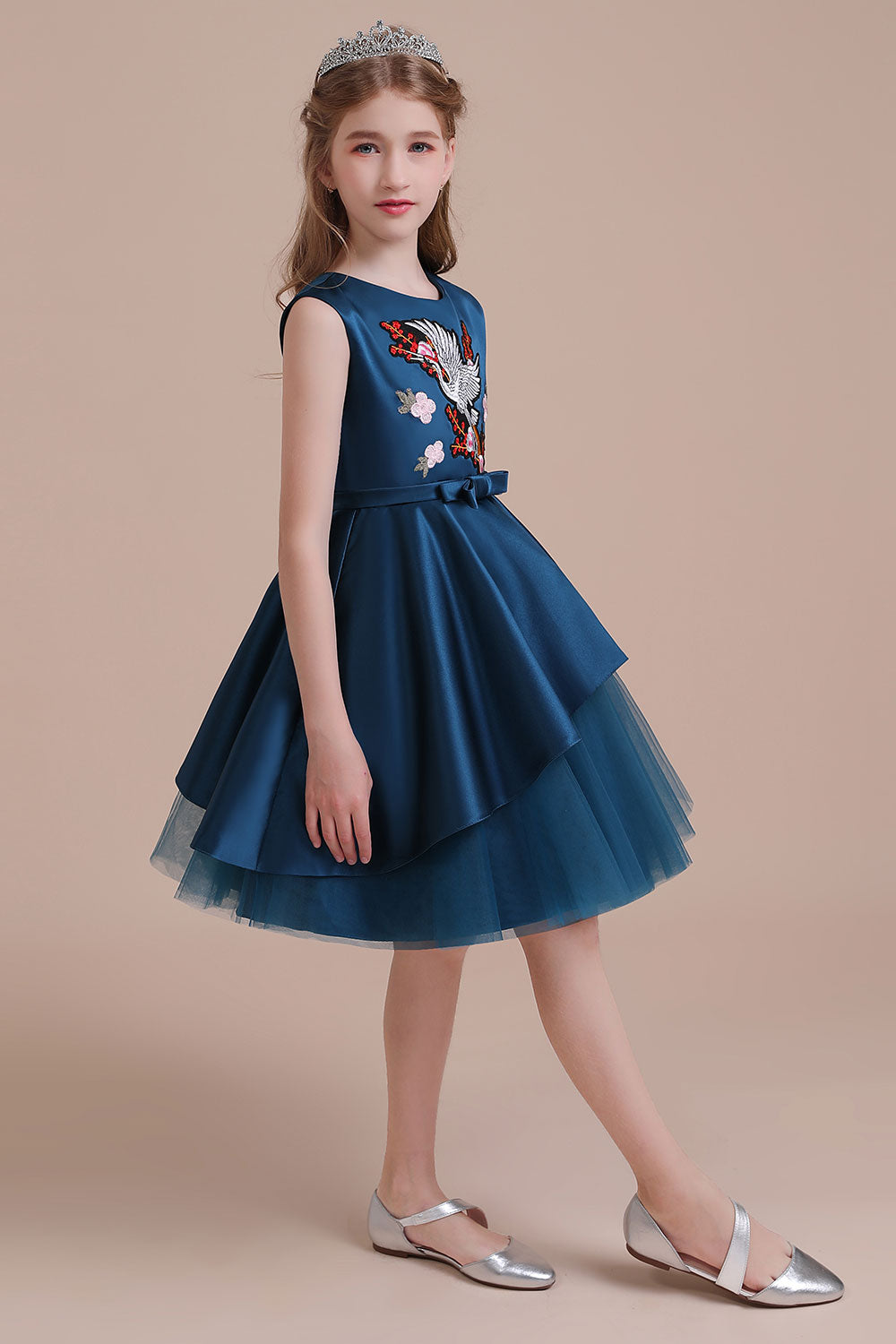 A-Line Embroidered Satin Tulle Flower Girl Dress On Sale