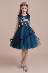 A-Line Embroidered Satin Tulle Flower Girl Dress On Sale