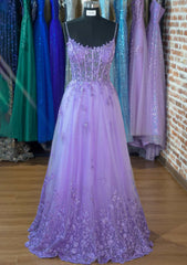 A-Line Glitter Beaded Tulle Prom Dress/Evening Dress with Square Long/Floor-Length Silhouette