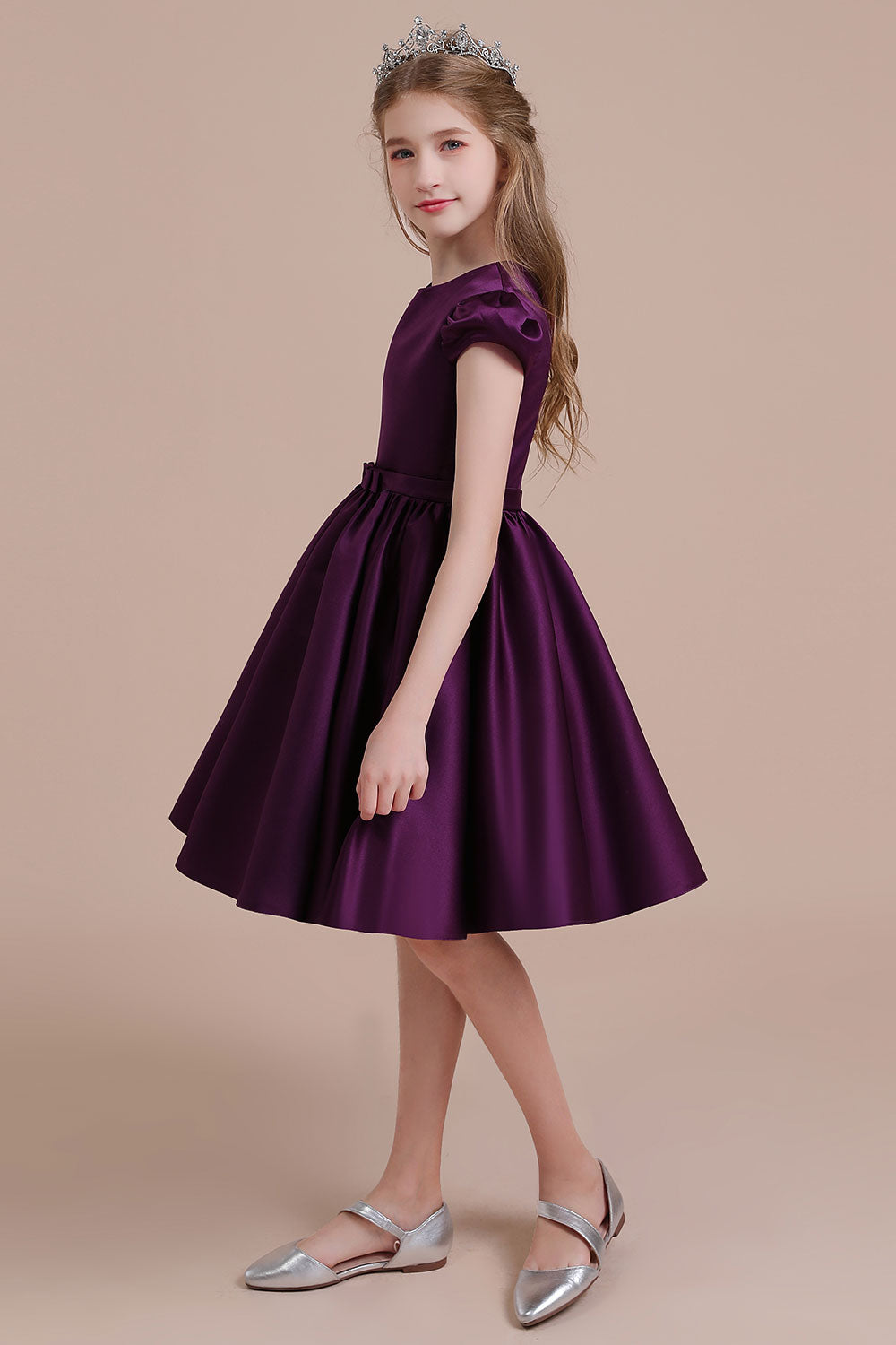 A-Line Graceful Cap Sleeve Satin Flower Girl Dress Online