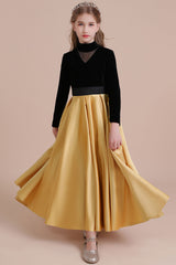 A-Line High-neck Velvet Satin Flower Girl Dress Online