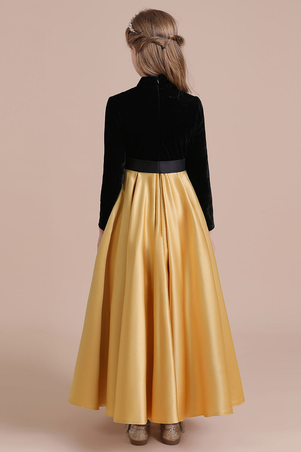 A-Line High-neck Velvet Satin Flower Girl Dress Online