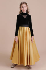 A-Line High-neck Velvet Satin Flower Girl Dress Online