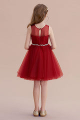 A-Line Illusion Tulle Knee Length Flower Girl Dress Online