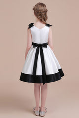 A-Line Latest Satin Knee Length Flower Girl Dress Online