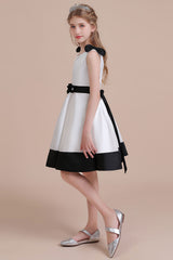 A-Line Latest Satin Knee Length Flower Girl Dress Online