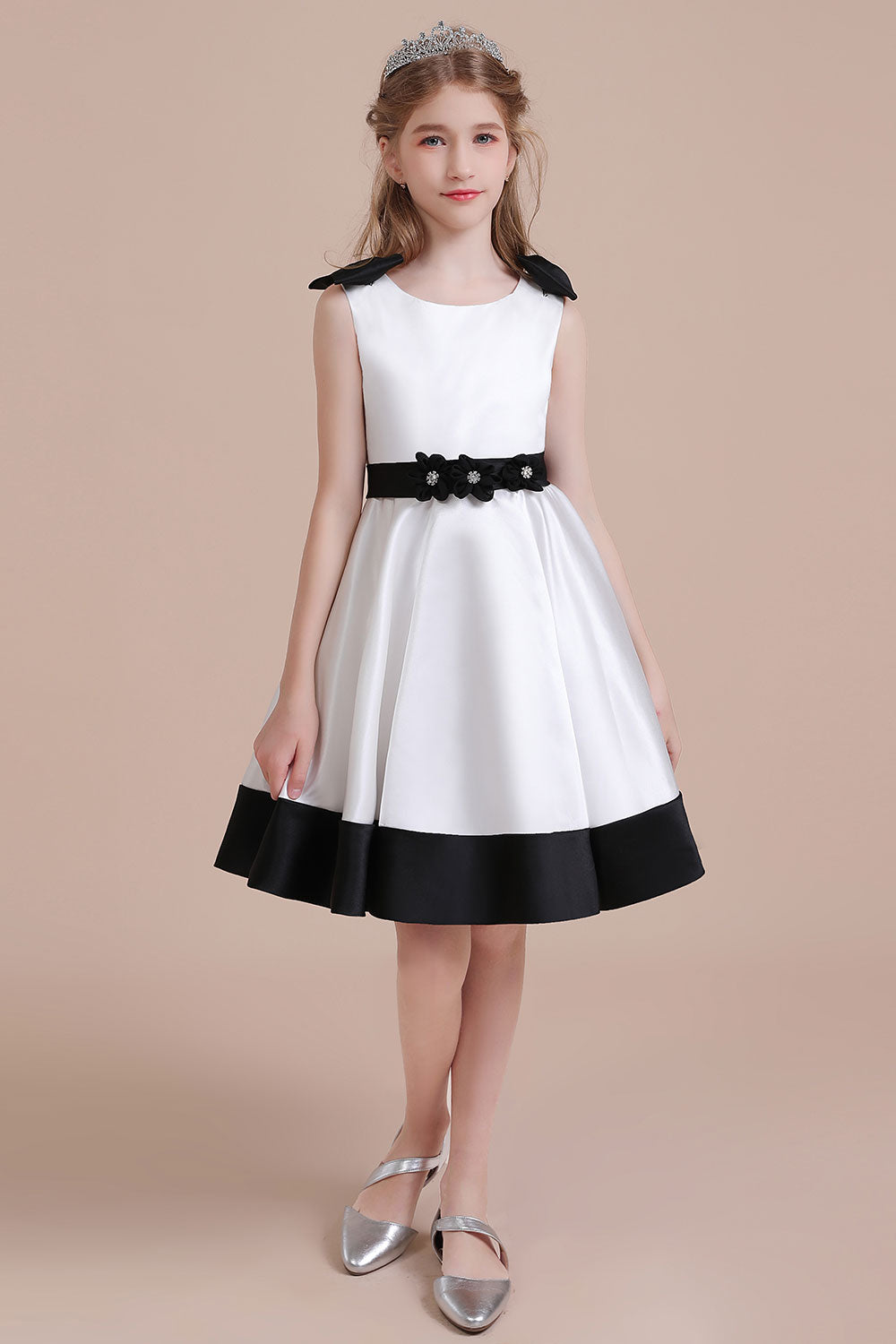 A-Line Latest Satin Knee Length Flower Girl Dress Online