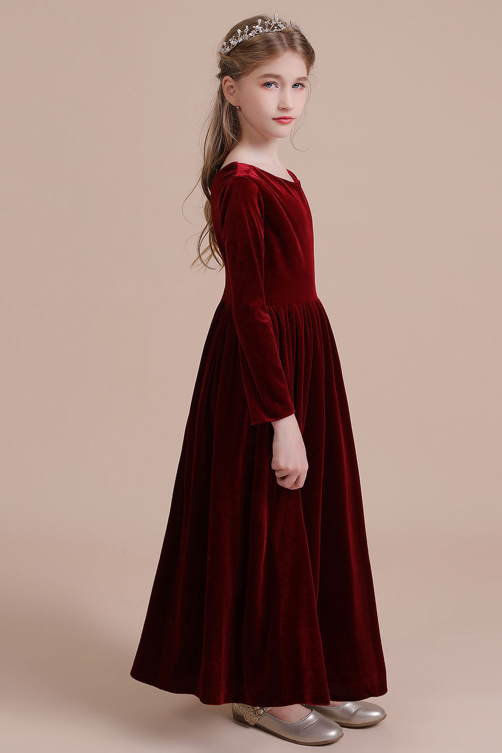 A-Line Long Sleeve Velvet Flower Girl Dress On Sale