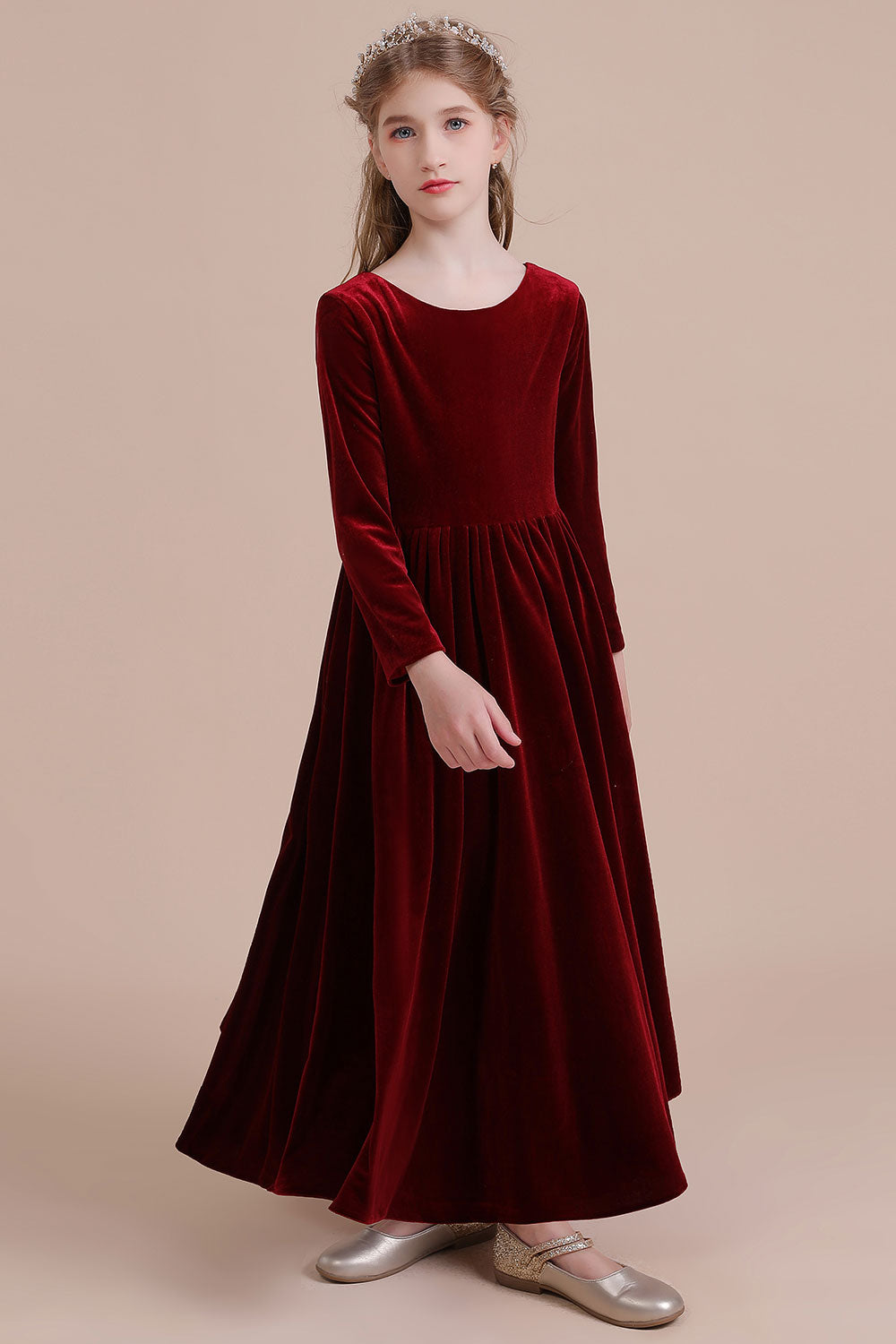 A-Line Long Sleeve Velvet Flower Girl Dress On Sale