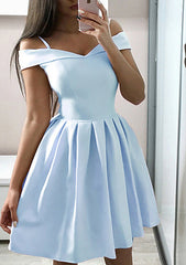 A-Line Off-the-Shoulder Satin Sleeveless Homecoming Dress With Ruffles