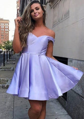 A-Line Off-the-Shoulder Satin Sleeveless Short Dress with Sashes