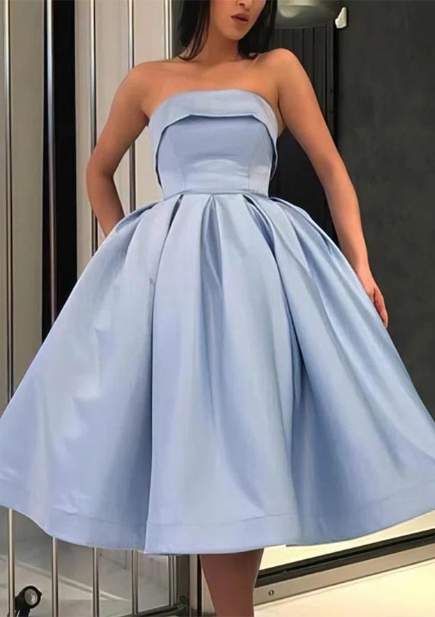 A-Line Princess Cowl Neck Sleeveless Tea-Length Satin Homecoming Dress