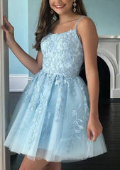 A-Line Scoop Neck Sleeveless Laced Short/Mini Homecoming Dress with Beading