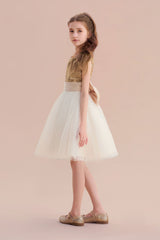 A-Line Sequins Tulle Bow Flower Girl Dress On Sale