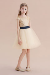 A-Line Sequins Tulle Cap Sleeve Flower Girl Dress Online